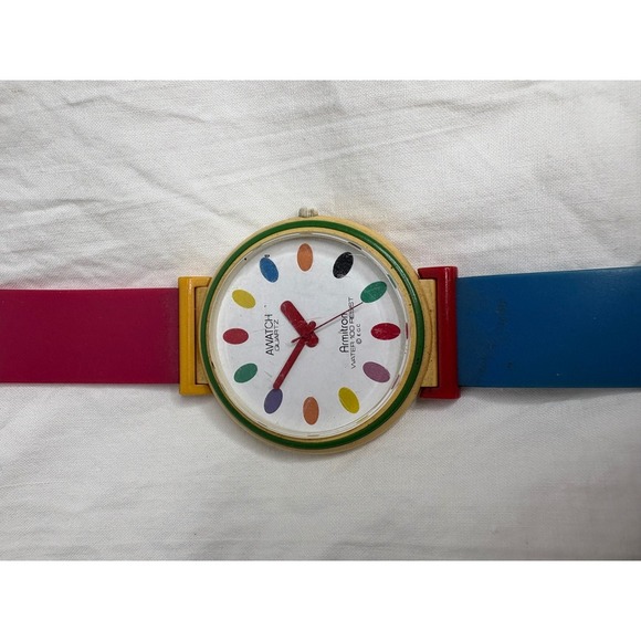 Quartz Multi Color Dots Dial Kids Youth Watch Pink Blue Strap Water Resist main image 4